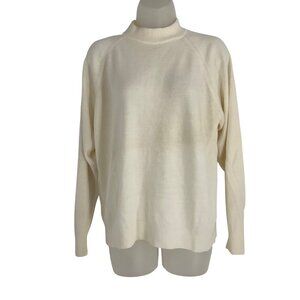 Designers Originals Womens Cream Mock Neck Sweater Large With Back Zip vintage L